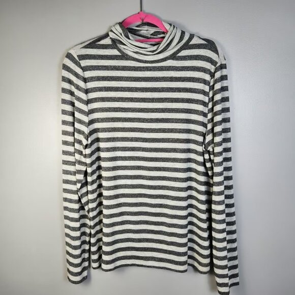 LOFT Tops - LOFT Metallic Shimmer Striped Ribbed Turtleneck Top Grey/Silver Size XL